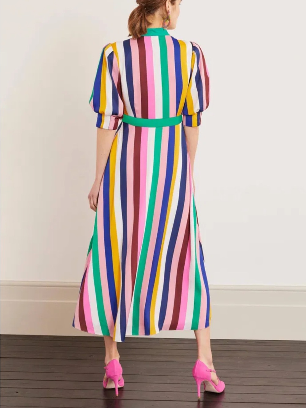 Boden Mila Multicolor Rainbow Stripe Midi Dress sz US 6R - Picture 3 of 12